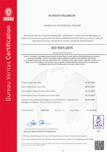 Bureau Veritas sertifikaatti ISO 9001:2015 eng